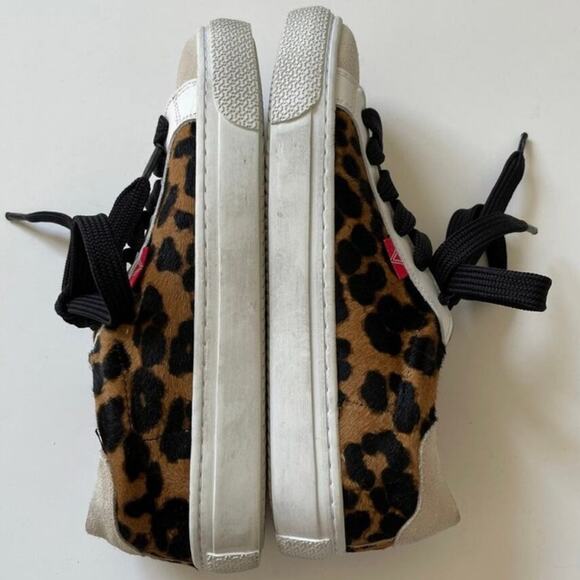 Veronica Beard Distressed Sami Leopard Calf Hair Suede Sneakers - Picture 8 of 11